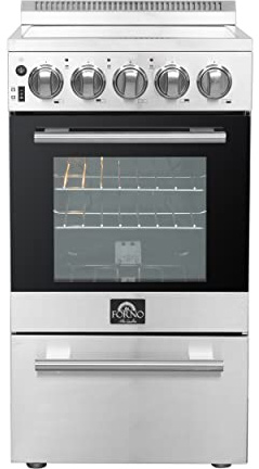 Forno Pallerano 20-Inch Freestanding Electric Range, Compact Design, 4 Burner Elements, 2.05 cu.ft. Oven with Storage Drawer - Stainless Steel