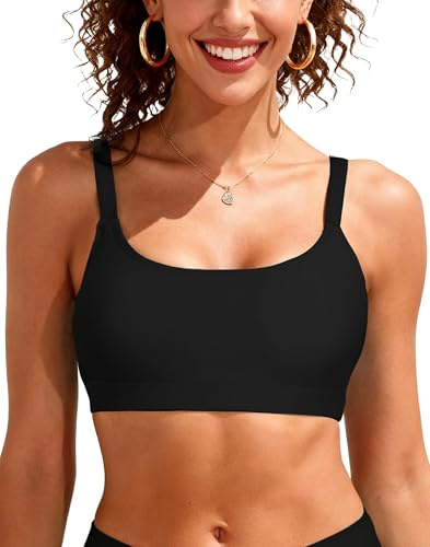 2026 Fashion Sports Swim Bra Classic Bikini Tops for Women Bathing Suits Top with Padded Crop Swimsuit Black L