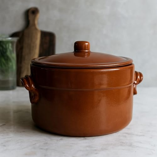 Pentola in terracotta con coperchio Ø 25 cm – Altezza 16 cm – Artigianale per cottura tradizionale 3110251101