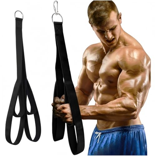 Corda per Tricipiti con Cavo, Fissaggi per Pull Down con 2 Lunghezze (74cm e 58cm), Cinghie per Estensione Tricipiti, Attrezzatura Palestra per Allenamento a Casa