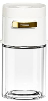 Saliera a spinta per condimenti, ideale per cucina, con dosatore, realizzato in vetro, per cucinare in modo più facile e preciso (bianco)