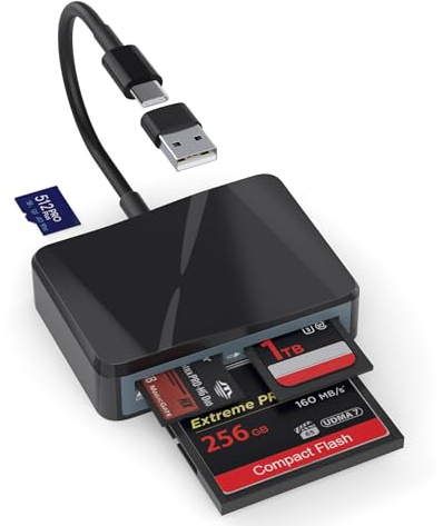 Lector de tarjetas SD, lector de tarjetas 4 en 1 USB C a SD/TF/CF/MS con adaptador USB a USB C, lector de tarjetas de memoria para iPhone 17/16/15 Pro Max, iPad Pro, MacBook Pro/Air iMac M4/M3/M2