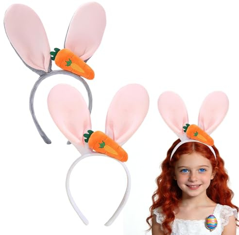 XJWZGM 2 Stück Karotte Hasenohren, Hasenohren Haarreif, Niedliches Bunny Kostüm Zubehör, Hasenohren Stirnband für Ostern Halloween Karneval Mottoparty Karneval Kostüm Zubehör