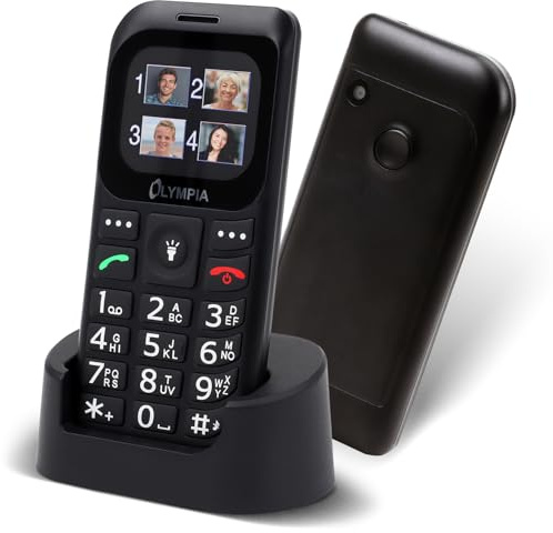 Olympia Bella+ - Cellulare per anziani senza contratto, con tasti grandi e stazione di ricarica, smartphone per anziani 4G, con fotocamera, pulsante SOS, Bluetooth, radio e display LCD a colori da