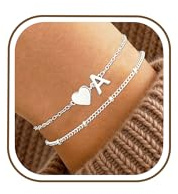 Smilya Silver Initial Heart Bracelets for Women Silver Bracelet for Women Friendship Letter Name Bracelet Gifts Ladies Bracelets for Girls Jewellry Gifts