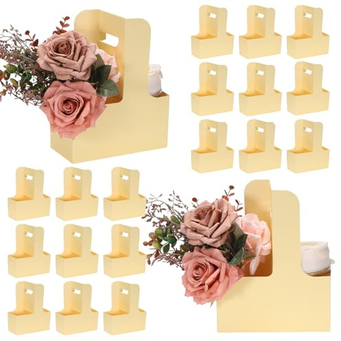 QUARKZMAN 2 Portavasos Con Asa 20 Pcs Bolsas De Regalo Kraft Para Flores Caja De Embalaje Floral Portavasos De Cartón Portátil Para Café Té Ramo Fiesta De Cumpleaños Beige