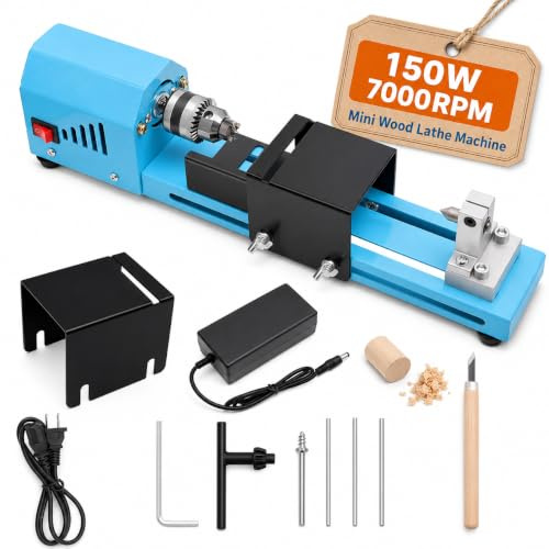 Mini tour à bois 150 W – Support de tournage, coupe, ponçage, polissage, perceuse à bois 7000 tr/min, outil rotatif pour bricolage, travail du bois, artisanat