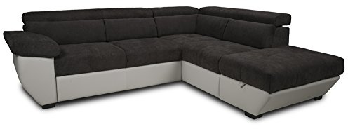 Mivano Ecksofa Speedway / Couch in L-Form mit verstellbaren Kopfteilen und Ottomane / 262 x 79 x 224 / Zweifarbig: dunkelbraun/beige