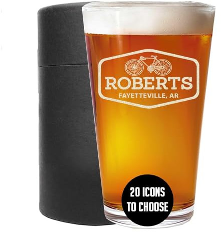 Spotted Dog Company Personalised Etched 473ml Pint Beer Glass, Custom Engraved Glasses for Men Him Dad, Customised Birthday Gifts Decorations Décor, Best Anniversary Graduation, Your Name - Roberts