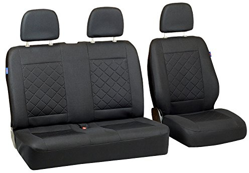 T6 Sitzbezüge - Set 1+2 - Farbe Premium Schwarz gepresstes Karomuster