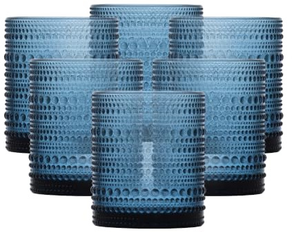 Fortessa Jupiter Hobnail Glas, 295 ml Dubbel Gammaldags (Set med 6), Blåklintsblå