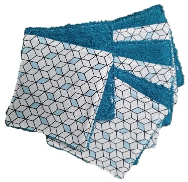 Lot de 8 lingettes réutilisables A32 les rosaces bleuté/bleu/écologique et lavables/bébé/cadeau naissance/lingettes démaquillantes/carré à démaquiller