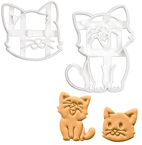 2er Set Katzen Ausstechformen (Formen: Glückliche Katze und Katze Gesicht), 2 Teile, Bakerlogy
