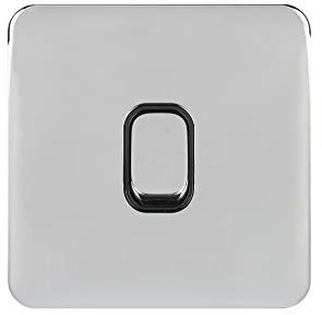 Schneider Electric Lisse Screwless Deco - Retractive Single 2 Way Light Switch, 10 A, GGBL1012RBPCS, Polished Chrome with Black Insert