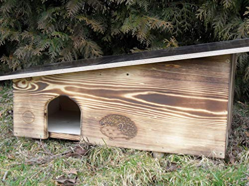 Edel geflammtes Luxus XXXL Igelhaus 80cm x 40cm x 32cm Igelhotel 18mm Fichtenholz Witterungsbeständig Winterfest Labyrintheingang easytouch-Rattenklappe und Boden, Herstellung in Niederbayern