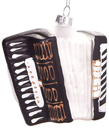 BRUBAKER Akkordeon Schwarz Weiß - Handbemalte Weihnachtskugel aus Glas - Mundgeblasener Christbaumschmuck Figuren lustig Deko Anhänger Baumkugel - 10 cm