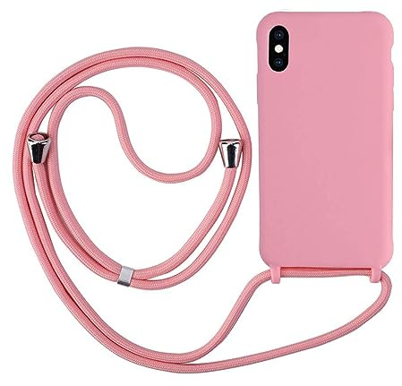 MEVIS Schutzhülle kompatibel mit iPhone XR, Halskette für Handyhüllen, schmal, stoßfest, verstellbar, Dunkelrosa