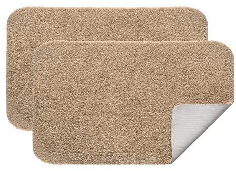 MIULEE - Alfombra de baño Rectangular de 2 Piezas, Alfombrilla de Entrada para Ducha, Antideslizante, Suave, cómoda, Absorbente, Alfombra Suave, Microfibra, Inodoro, baño, 40 x 60 cm, Color Beige