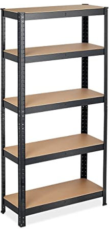 Relaxdays Schwerlastregal, HBT: 150 x 75 x 30 cm, Traglast: 875 kg, 5 Böden, zum Stecken, Keller, Garage, Stahl, schwarz