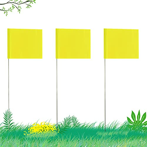 AIEX 5.1 ?7.6cm 42 Pezzi Marcatura Bandiere Con Asta In Acciaio Da 35cm Vinile Bandiera Del Palo Per Uso Industriale Servizi Pubblici Sotterranei Architettura Del Paesaggio (Giallo)