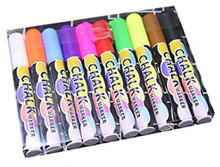 tooloflife 10 Stück 6 mm Kreidemarker, löschbare Flüssigkreidestifte zur Verwendung auf Tafeln, Fenstern, Tafeln, Schildern, Glas, Bistro