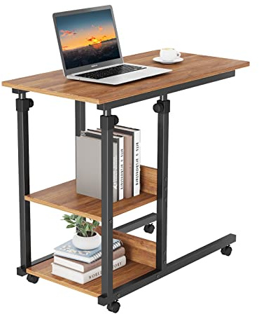 Dripex Table Roulante Table d'Appoint Mobile Réglable en Hauteur | Table Multiusage avec 4 roulettes et 2 Étagères de Rangement pour Canapé Lit Balcon, Noyer