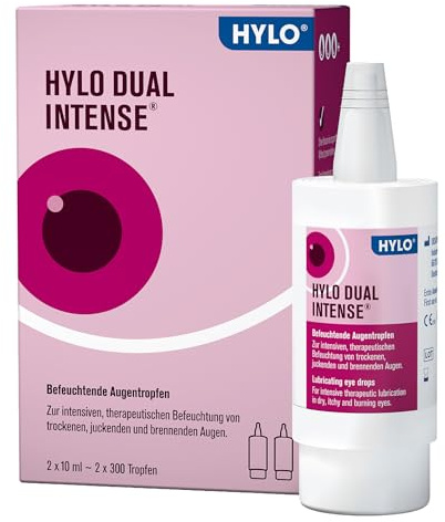 HYLO DUAL INTENSE Augentropfen gegen trockene Augen, Doppelpackung 2x10ml | Intensive Augenbefeuchtung mit Hyaluronsäure und Ectoin ohne Konservierungsstoffe - Augenpflege