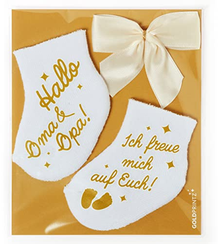 goldprintz Oma und Opa Schwangerschaft verkünden - bedruckte Babysocken mit Postkarte zum Verschenken und Verschicken - ihr werdet Oma und Opa Überraschung - Handarbeit aus Deutschland