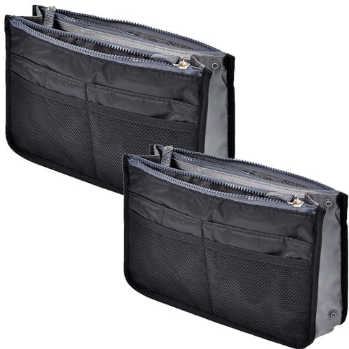 YUEMING 2Pcs Handtaschen Organiser, Taschenorganizer für Frauen, Kosmetikorganizer 13 Taschen Erweiterbar Liner Bag Pouch Reißverschluss Tote Organizer Wickeltasche Reisetasche mit Griff 28x16.5x8.5cm