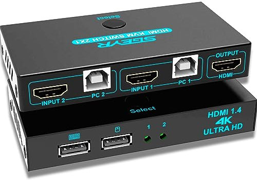 SGEYR Commutatore USB Switch 2 in 1 out, Sdoppiatore HDMI Alluminio, HDMI KVM Switch USB 2 Porte, Kvm Switch Display Port Hdmi, Switch Hdmi Cavo 2 Ingressi 1 Uscita, per PS5, Xbox, HDTV, DVD Player