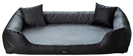 exclusive BED Orthopädisches Hundebett Eden Grosse Mittelgroße Kleine Hunde - Hundekissen Hundematte aus Öko-Leder + Alcantara-Stoff - Schmerzlindernd Abriebfest Reißfest (XL, Schwarz-grau)