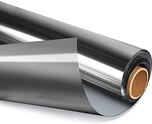 tow000ack Fensterfolie Selbsthaftend Verdunkelungsfolie Sichtschutzfolie Reflektierende Anti-UV Klebefolie Sonnenschutz Folie für Wohnen Gewerbe Fenster,Grau Silber,Anpassbar (W*L:110x100cm(43x39in))