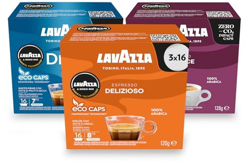 Lavazza, Medium Roast Trio, A Modo Mio, Coffee Capsules, Compostable, 3 packs of 16 Coffee Pods (48 Coffee Capsules)