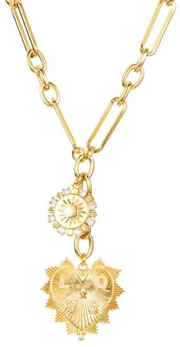 HETICA Chunky Gold Plated Necklace for Women Heart Pendants Necklace Sun Flower Necklace Fashion Hip Hop Choker Gift