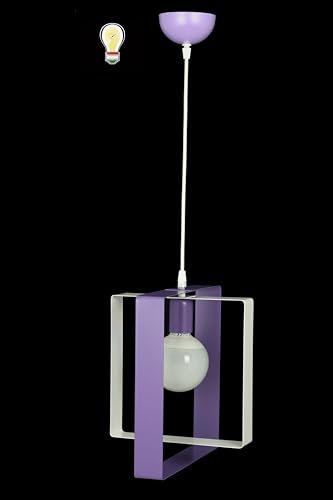 Generico ORALAMP Lampadario a Sospensione Stile Moderno in Ferro Vari Colori, Lampadario per Cameretta, Camera da Letto, Soggiorno PAQ/1/S (Bianco e Viola)