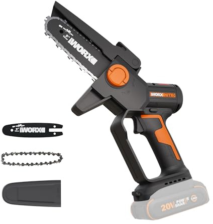 Worx 20V Cordless 5 Pruning Saw, Brushless Mini Chainsaw Cordless, Lightweight Electric Chainsaw 33 ft/s, Handheld Battery Chainsaw w/Tool-Less Chain Replacement Power Share WG325.9 – Tool Only