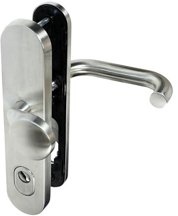 SN-TEC BKS Haustür Edelstahl Schutzbeschlag mit Ziehschutz ES1, Langschild mit gekröpften Rundknauf, DIN L/R, TS 35-50mm, 8 und 10mm