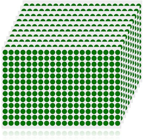 YIKIADA 2600 Stück Grün Klebepunkte Etiketten 13 mm Vinyl Selbstklebende Beschriften Kreis Aufkleber Wasserdicht Klebeetiketten für Markierung