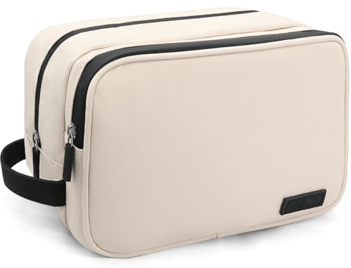 REETEE Kulturbeutel Herren wasserdichte Kulturtasche Damen Große Waschtasche,Tragbare Reise Kosmetiktasche mit Doppelter Reißverschlussöffnung für Männer und Frauen (Beige)