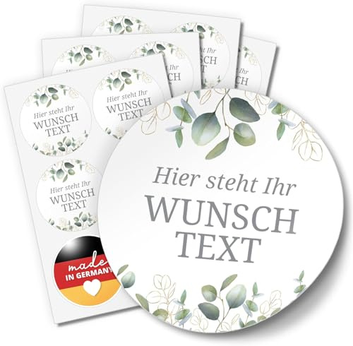 24 PERSONALISIERTE Aufkleber Wunschtext individualisiert 4cm rund | Name Datum Text Etiketten rund 4cm selbst gestalten, Eukalyptus - Deutsche Manufaktur