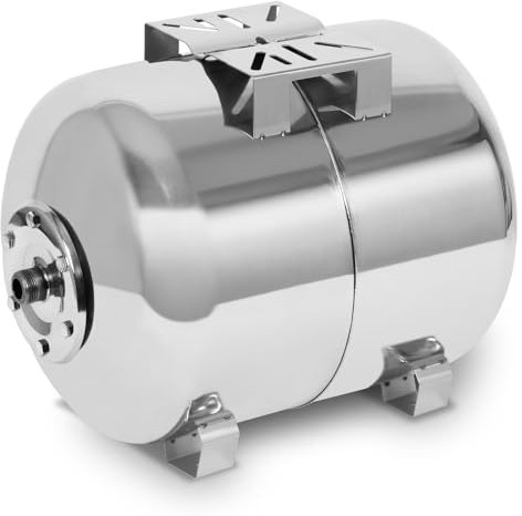 EBERTH Depósito a presión 50L, 6 bar, Intensificador de presión, Depósito, Globo, conexión 1 para bomba doméstica, bomba de pozo, acero inoxidable, Intensificador de presión, horizontal, pared 0,8mm