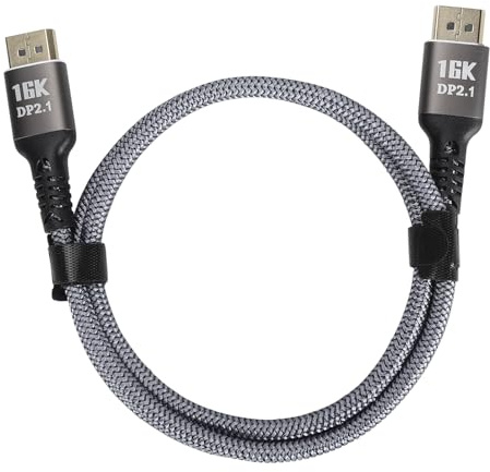 Câble DisplayPort 2.1 16K 30 Hz HDR Dynamique, 40 Gbit/s, 1 M pour écran de Jeu FreeSync, avec Taux de Rafraîchissement Variable, Commutation Rapide des Médias, Canal de Retour
