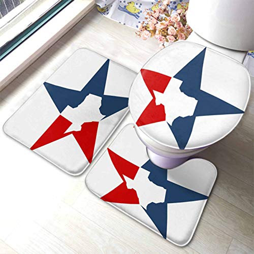 Set 3 Teilig Badvorleger Lone Star Texas Logo Sterne Hintergrund Wc-Deckelbezug Dekorative Weiche Badgarnitur Badematten, Für Badezimmer, Dusche