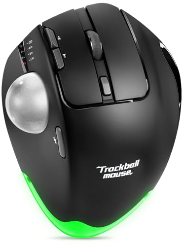 TRELC Ratón inalámbrico Trackball, ergonómico con 4800 DPI/7 botones programables, ratones con control de pulgar, ratón óptico recargable para 3 dispositivos, para Windows, PC, portátil, tableta