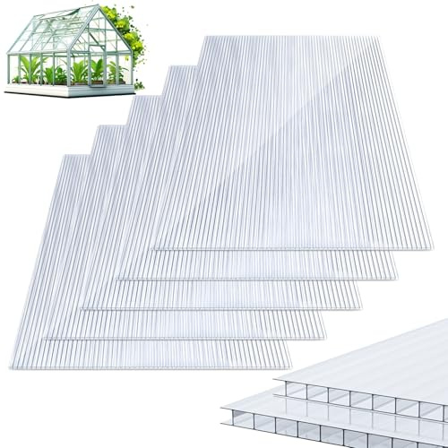 Gimisgu Lot de 10 plaques alvéolaires en polycarbonate (60,5 x 121 cm) - 8 mm - 1,2 kg/m² - Double plaque alvéolaire pour serre, jardin
