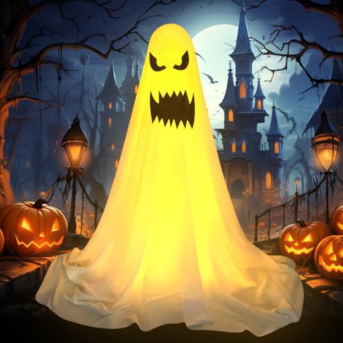 Halloween Deko Geister, 165cm Halloween Deko Outdoor Garten Gruselig Leuchtende Geist, Horror Geister Deko Batteriebetrieben, Halloween Dekoration für Innen Außen Bäume Terrasse Garten (165cm)