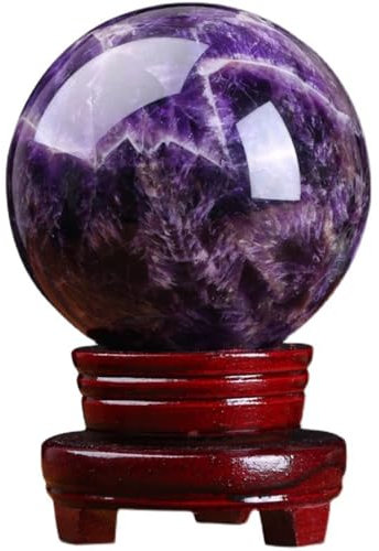 OYWEHECE Amethyst-Kristallquarz-Kugel mit Holzständer, Natürlicher Kristallstein, Heilende Mineralkugel, Wahrsagungskugel,2.75in