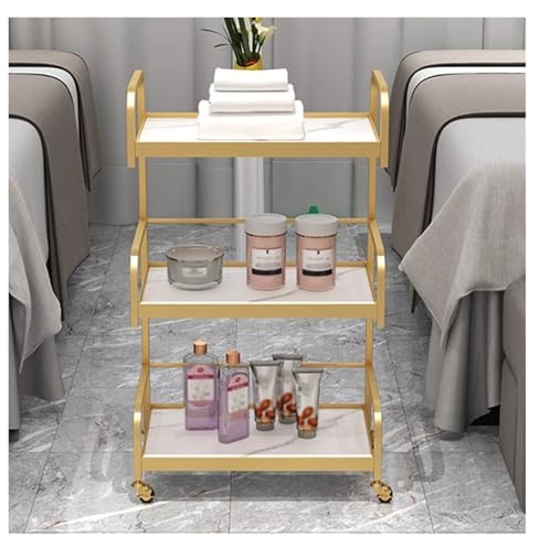 Carrello per salone di bellezza a 3 livelli con ruote mobili in acciaio per estetista carrello spa vassoio di stoccaggio colore oro