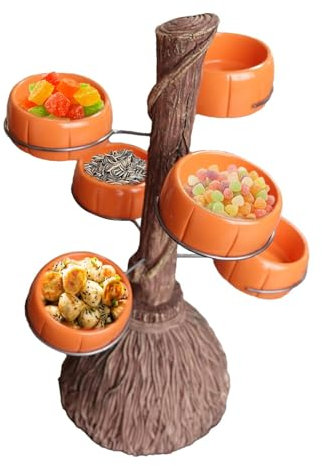 Euyehn Pumpkin Candy Bowl, Halloween Pumpkin Snack Tray Resin Candy Holder Bowl Pumpkin Bowls, Candy Resin Bowls Broom for Desktop Ornament and Snack Holder
