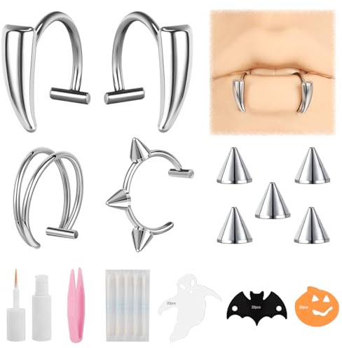 ZS Edelstahl Halloween Vampirzahnring Nicht Durchdringender Lippenschmuck, C-Förmiger Fake Lippenring, Fake Monroe Schmuck Helix Tragus Knorpelohrring Für Frauen Und Männer